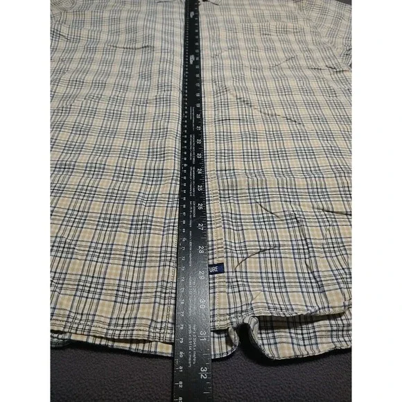 Structure Shirt Men XL Beige/Black Plaid Cotton Short Sleeve Office Nerd Dad - Picture 3 of 9